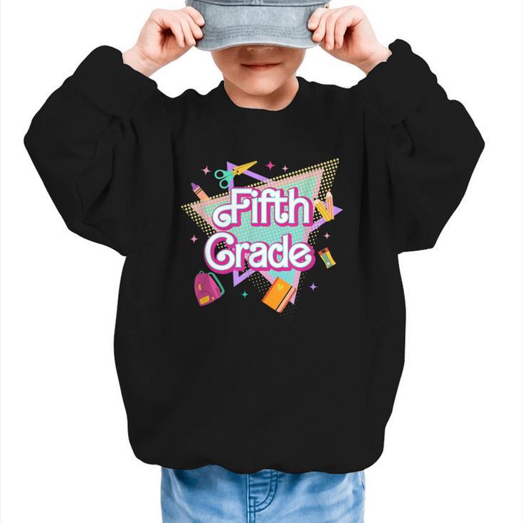 Retro 90s 5th Grade Back To School First Day Of Fifth Grade Graphic Kid Sweatshirt