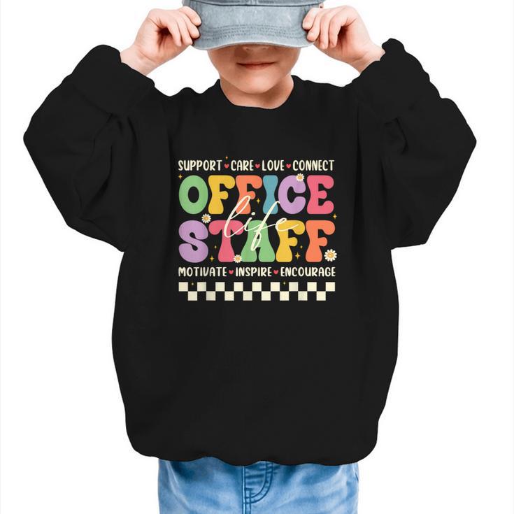 Retro Groovy Office Staff Life Flowers Back To School Graphic Kid Sweatshirt
