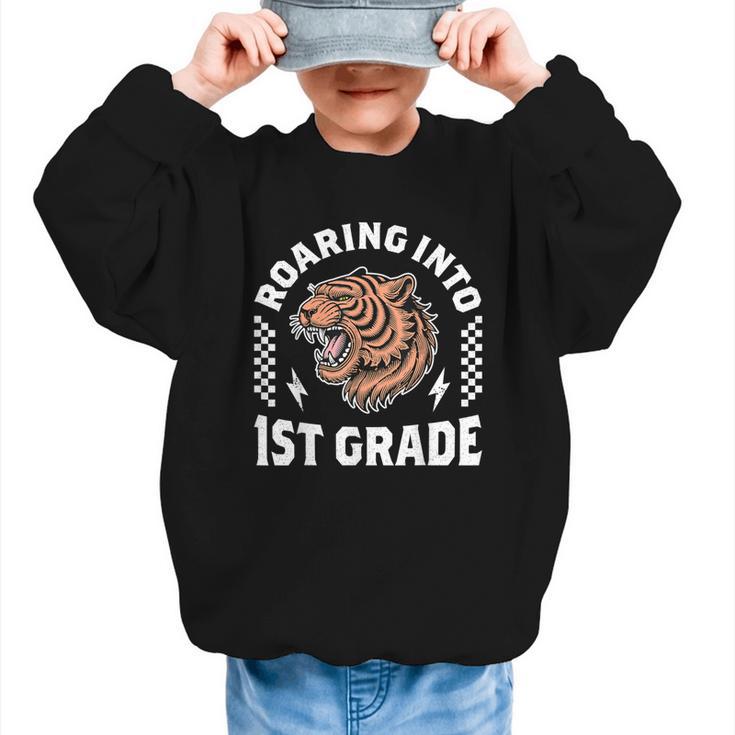 Roaring Into 1st Grade Roaring Tiger Back To School Boy Girl Graphic Kid Sweatshirt