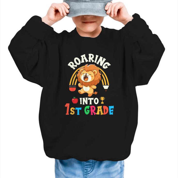 Roaring Into First Grade Lion 1st Grade Back To School Graphic Kid Sweatshirt