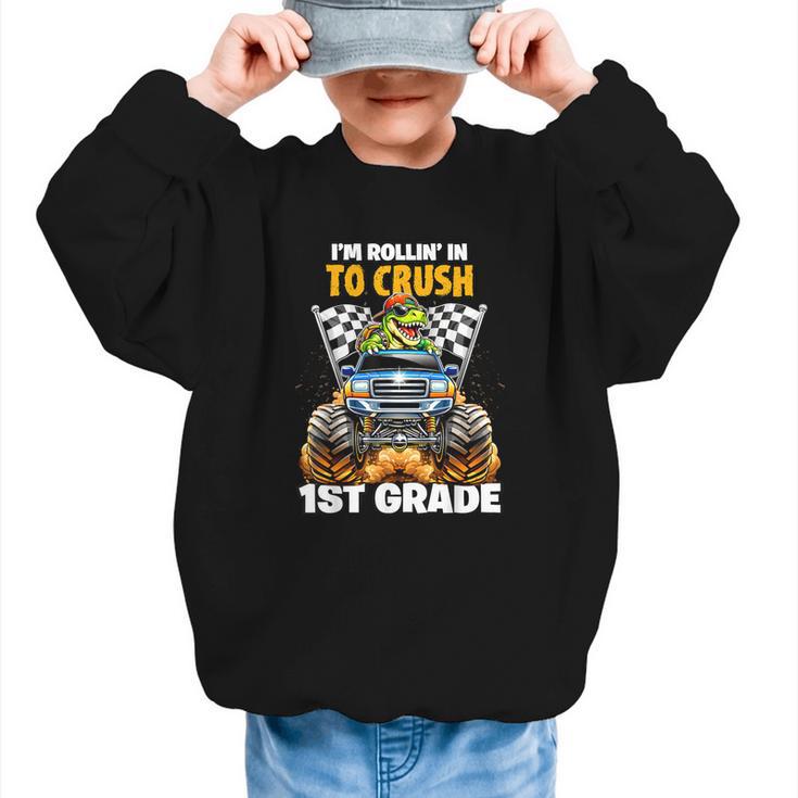 Rollin Crush Dinosaur Monster Truck Back To School 1st Grade Graphic Kid Sweatshirt