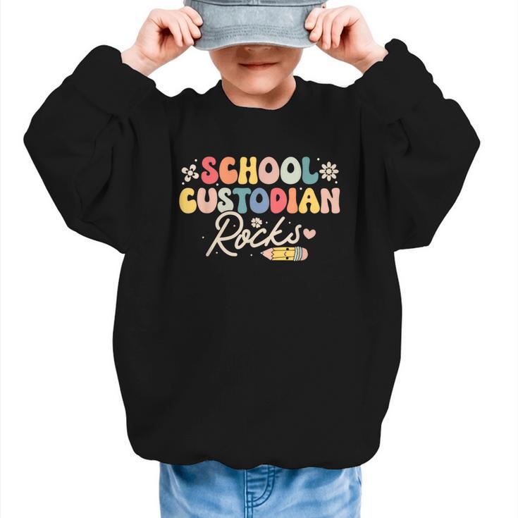 School Custodian Rocks Shirt Back To School Groovy Graphic Kid Sweatshirt