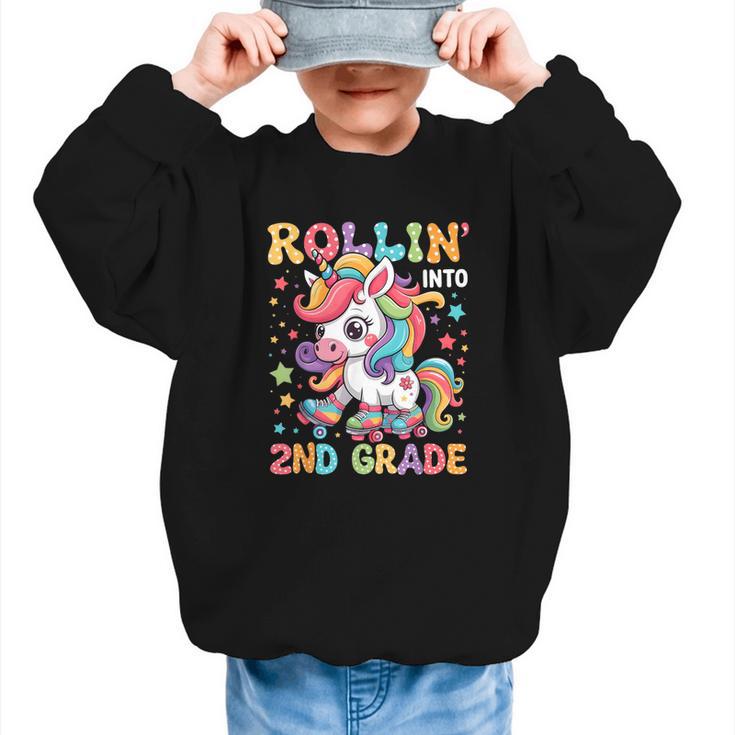 Second Grade Back To School First Day Girls Rollin Unicorn Graphic Kid Sweatshirt