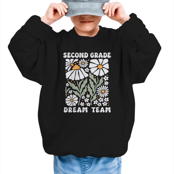 Second Grade Dream Team Back To School Boho Flower 2nd Grade Graphic Kid Sweatshirt