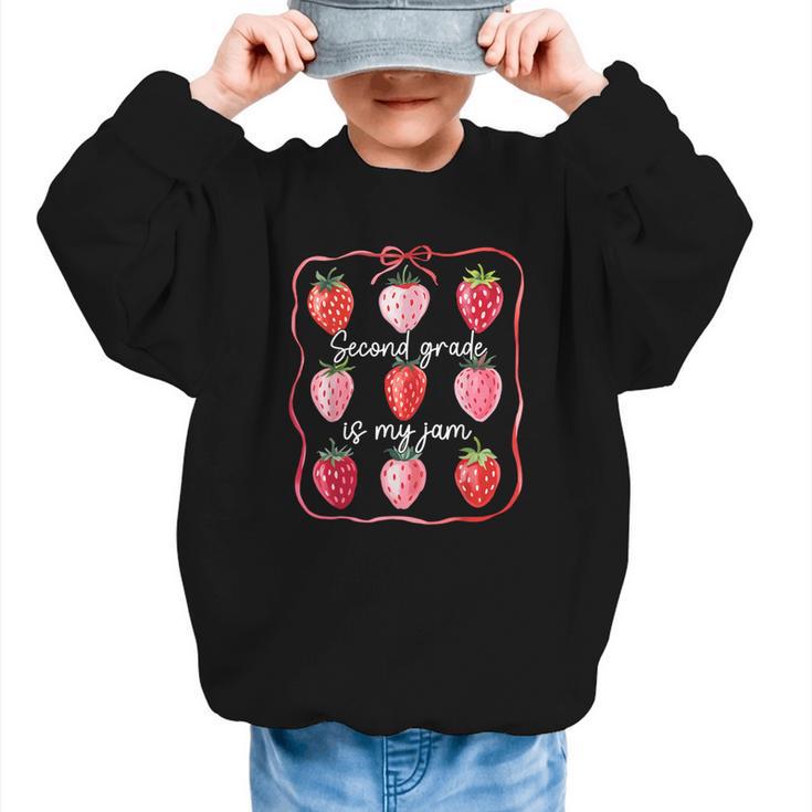 Second Grade Is My Jam Strawberry 2nd Grade Back To School Graphic Kid Sweatshirt
