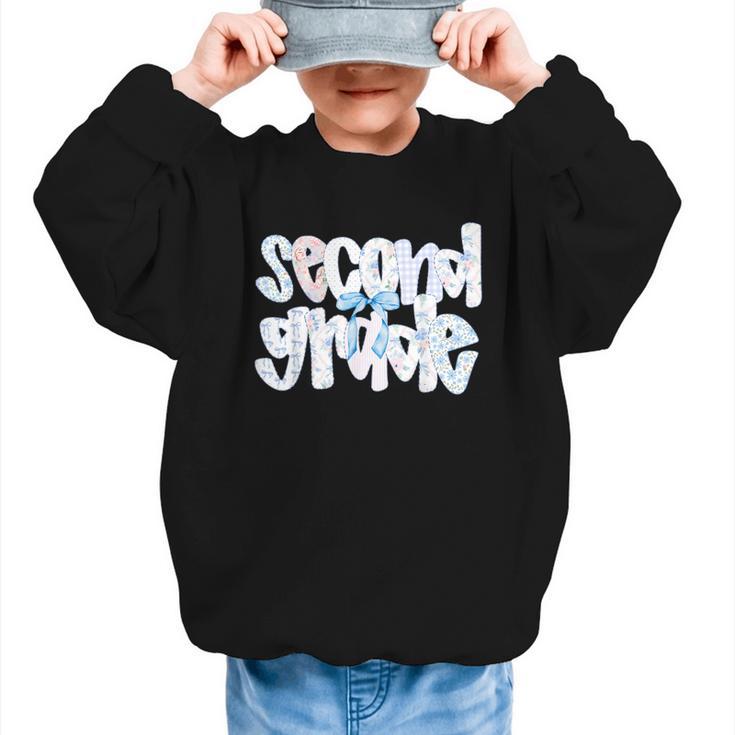 Second Grade Student Back To School Pastel Floral Bow Graphic Kid Sweatshirt