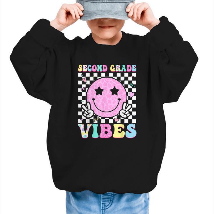 Second Grade Vibes Groovy Back To School 2nd Grade Girls Kid Graphic Kid Sweatshirt