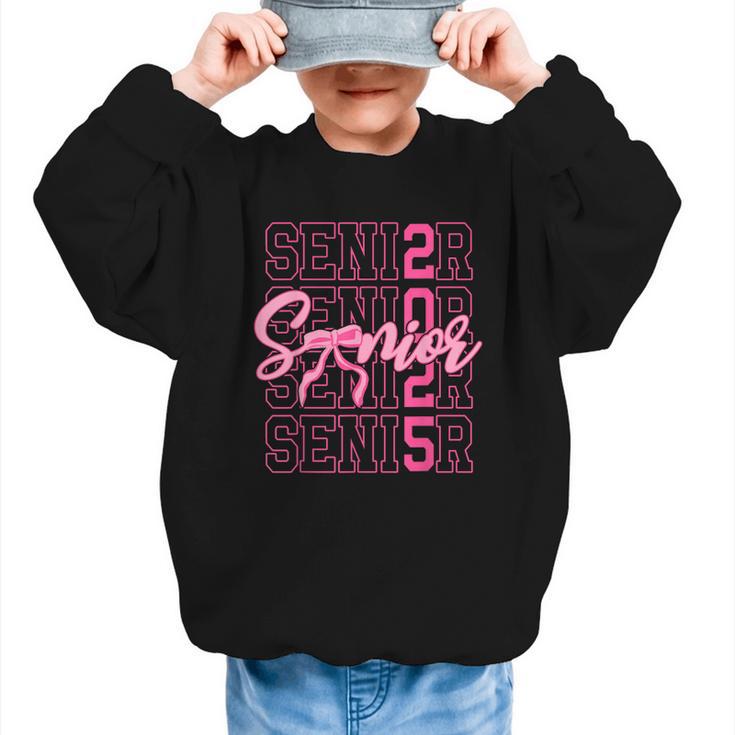 Senior 2025 Coquette Pink Bow Class Of 2025 Back To School Graphic Kid Sweatshirt