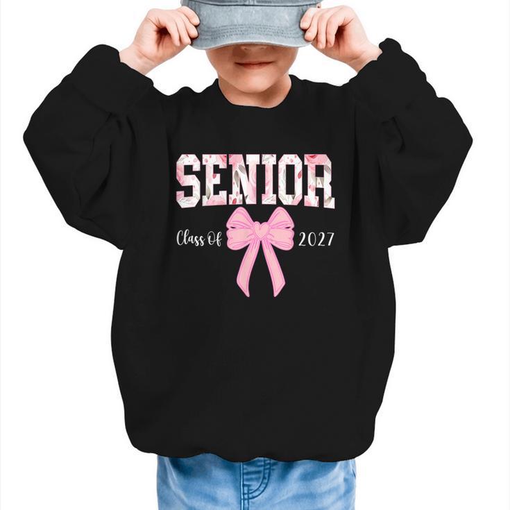 Senior 2027 Floral Pink Bow Back To School Class Of 2027 Graphic Kid Sweatshirt