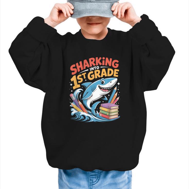 Sharking Into 1st Grade Back To School Shark Graphic Kid Sweatshirt