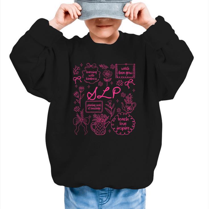 SLP Love Inspire Teach Pink Bow Back To School Graphic Kid Sweatshirt