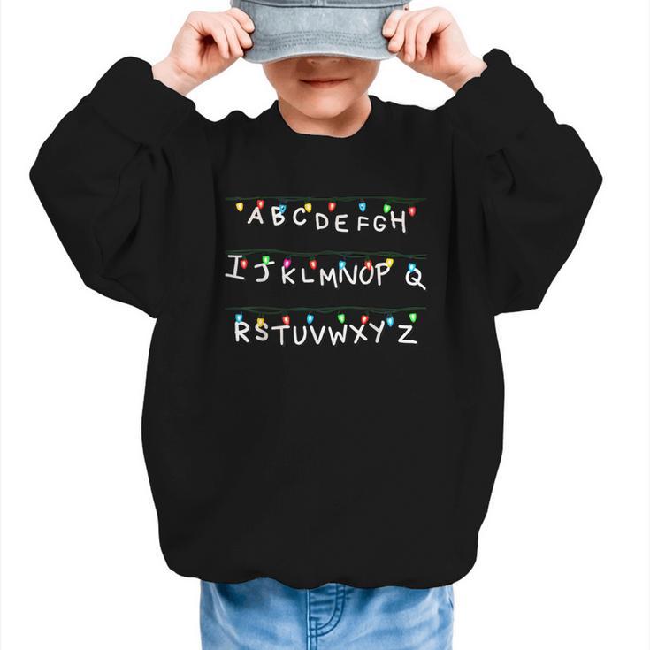 Stranger Wall Alphabet Lights Spooky Back To School Graphic Kid Sweatshirt