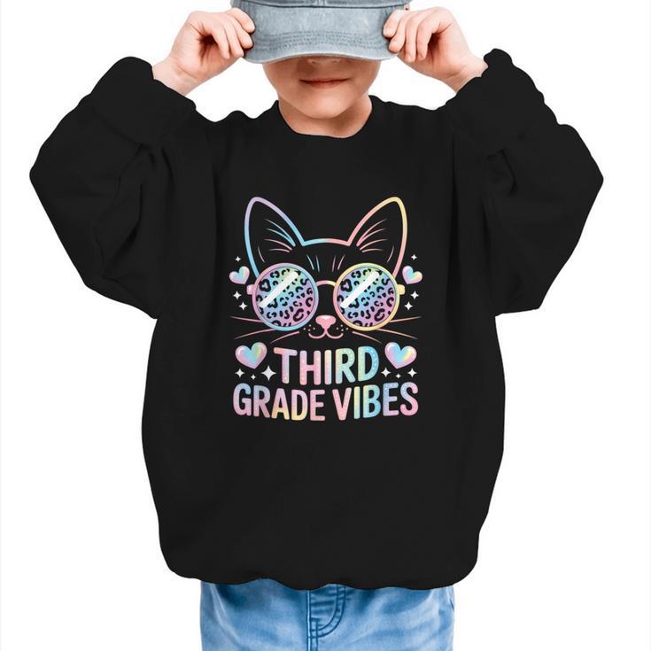 Third 3rd Grade Vibes Back To School Cute Cat Cute For Girls Graphic Kid Sweatshirt