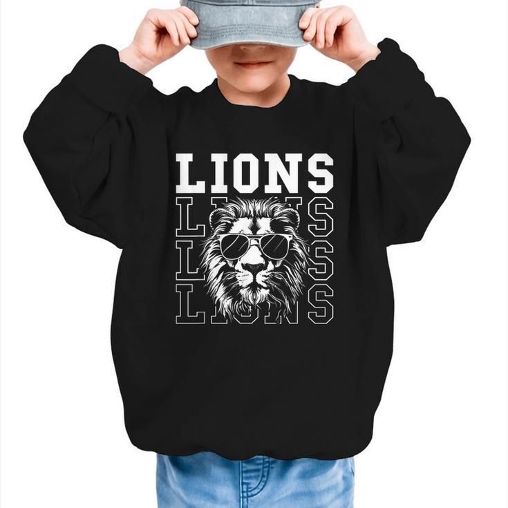 Vintage Lions School Spirit Fan Team Back To School Graphic Kid Sweatshirt