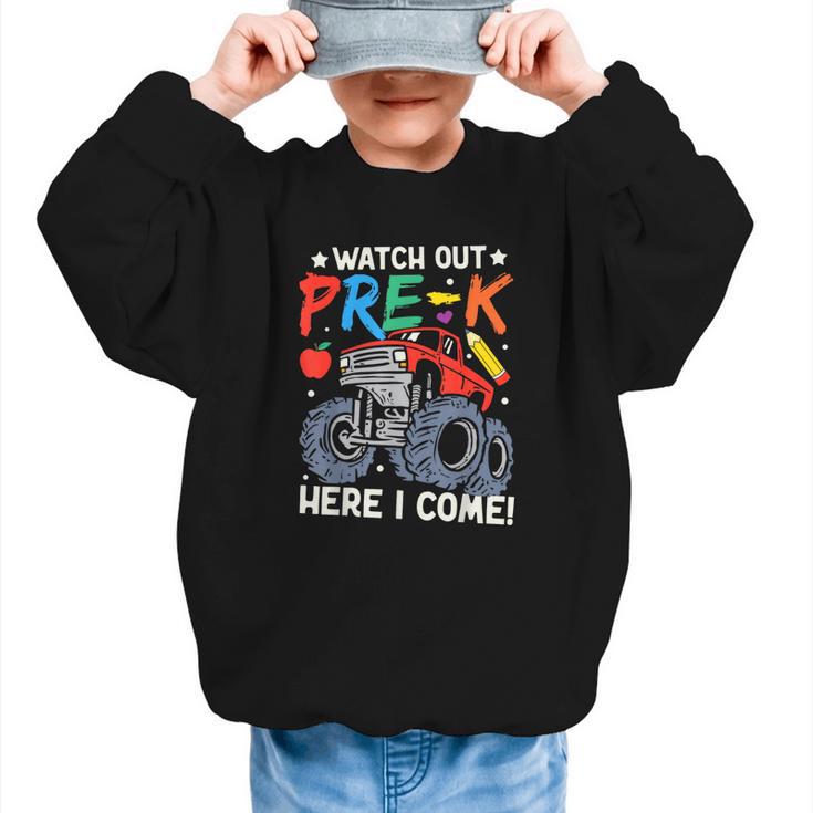Watch Out Pre-K Here I Come Monster Truck Back To School Graphic Kid Sweatshirt