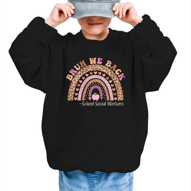 Women's Bruh We Back To School Social Worker Leopard Rainbow Graphic Kid Sweatshirt