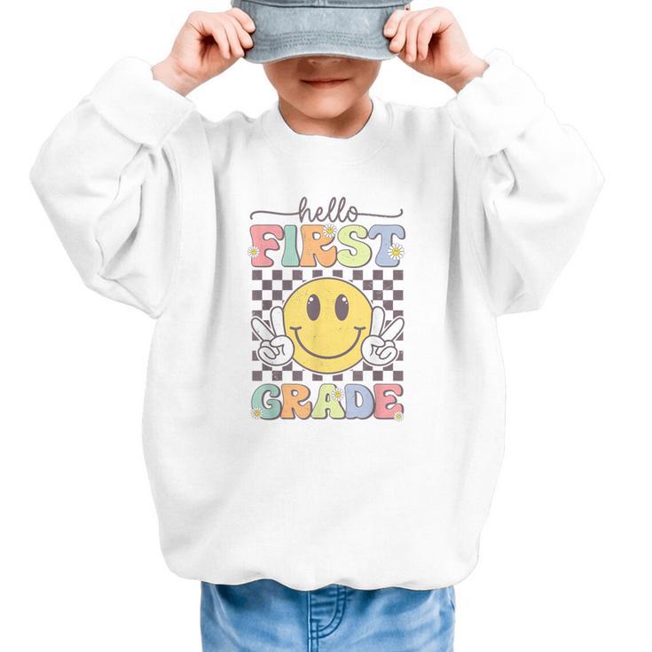 1st Grade Team Back To School Hello First Grade Smile Face Graphic Kid Sweatshirt
