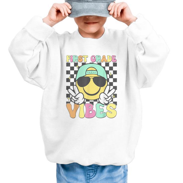1st Grade Vibes Smile Face Back To School First Grade Graphic Kid Sweatshirt