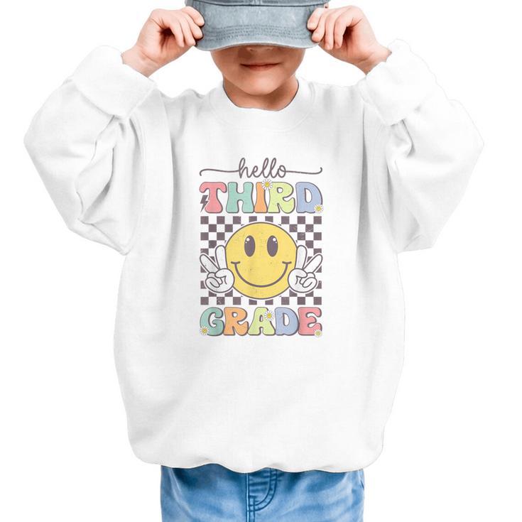 3rd Grade Team Back To School Hello Third Grade Smile Face Graphic Kid Sweatshirt