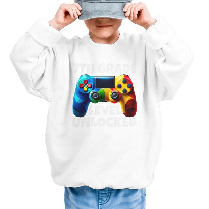 7th Grade Level Unlocked Back To School Gamer Boys Girls Graphic Kid Sweatshirt