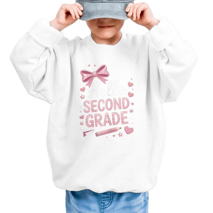 Back To School Cute Pink Coquette Girls Hello Second Grade Graphic Kid Sweatshirt