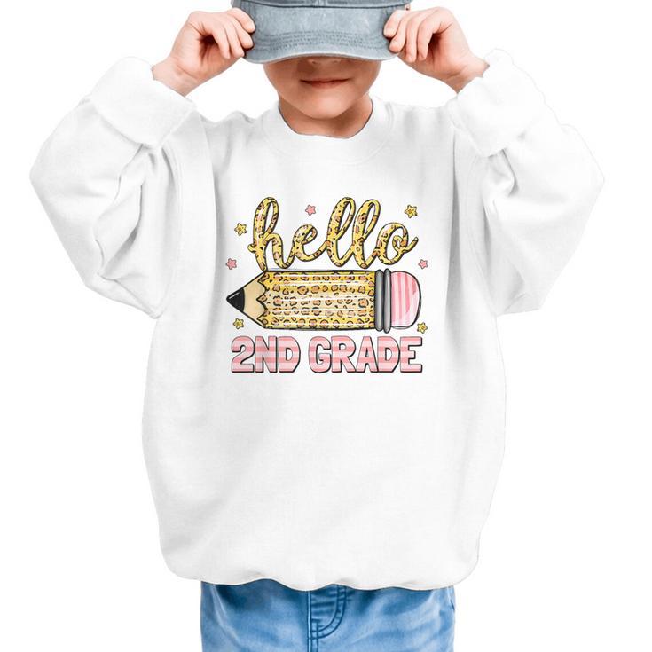 Back To School Hello Second 2nd Grade Leopard Pencil Girl Graphic Kid Sweatshirt