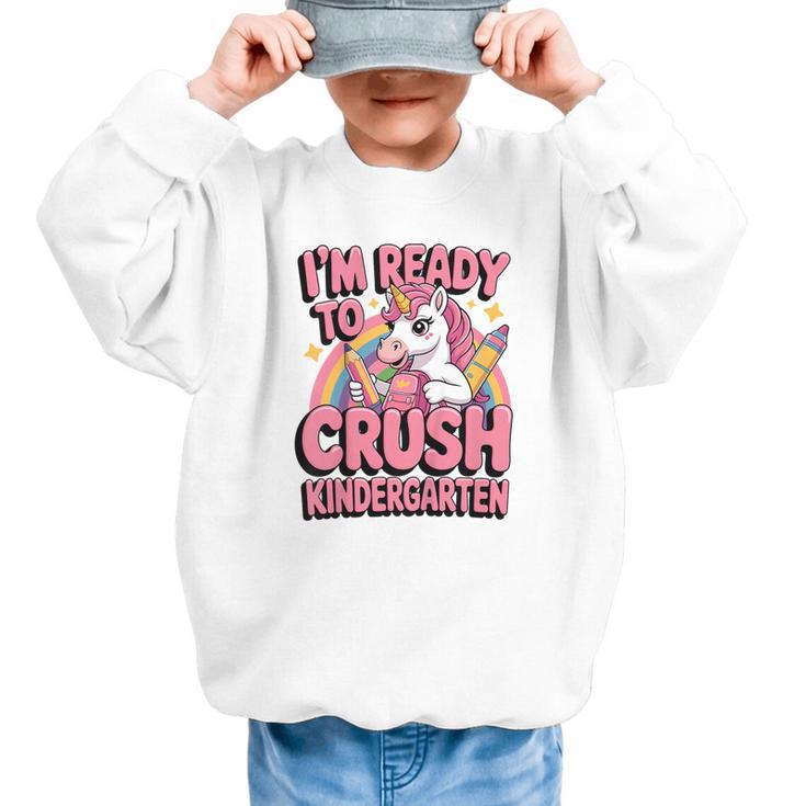 Back To School I'm Ready To Crush Kindergarten Unicorn Graphic Kid Sweatshirt