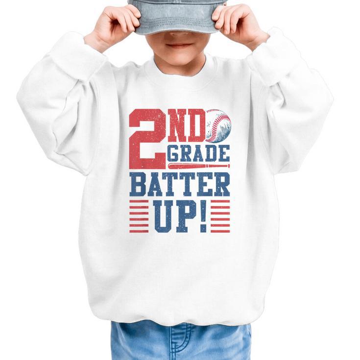 Baseball Second Grade Back To School 2nd Grade Batter Up Graphic Kid Sweatshirt