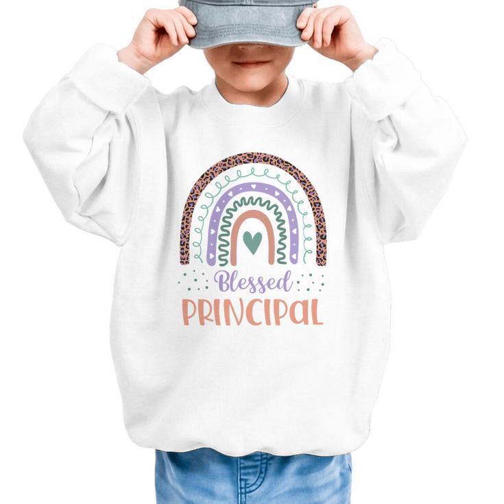 Blessed Principal Back To School Boho Rainbow Premium Tri-Blend Graphic Kid Sweatshirt