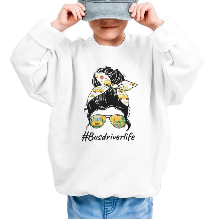 Bus Driver Life Messy Bun Back To School Bus Driver Graphic Kid Sweatshirt