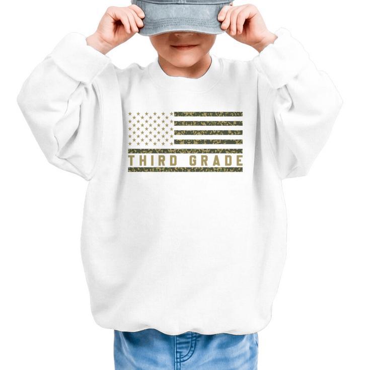 Camo American Flag Third Grade Back To School 3rd Grade Premium Tri-Blend Graphic Kid Sweatshirt