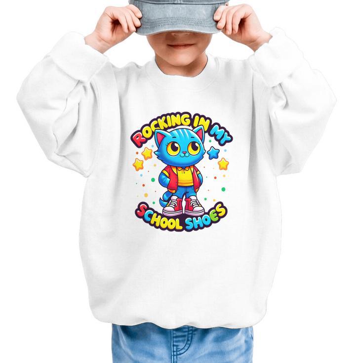 Cat Rocking In My School Shoes Fun Back To School Kids Boys Premium Tri-Blend Graphic Kid Sweatshirt
