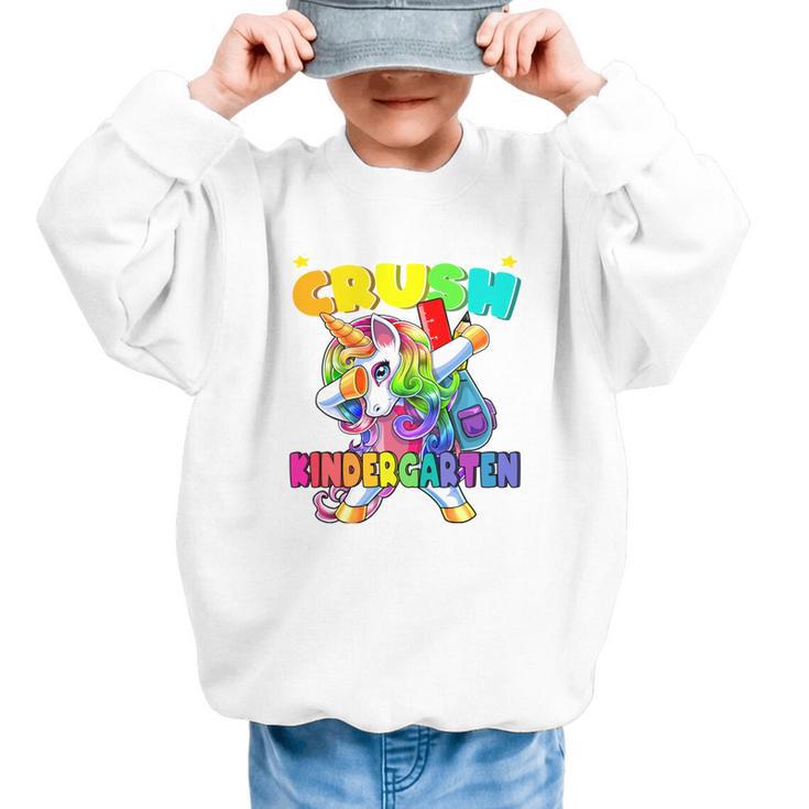 Crush Kindergarten Dabbing Unicorn Back To School Girls Performance Graphic Kid Sweatshirt