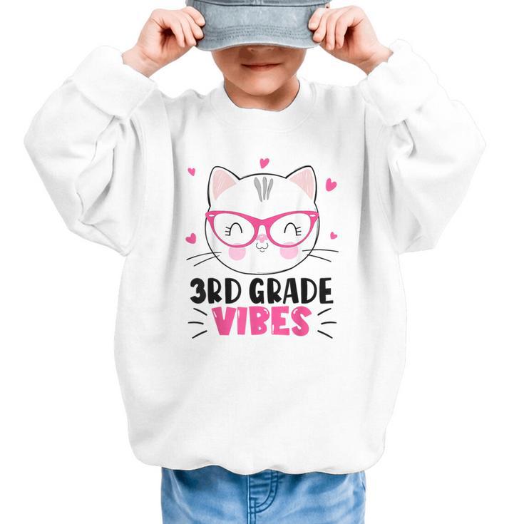 Cute 3rd Grade Vibes Cat Kitten Lover Back To School Girls Graphic Kid Sweatshirt