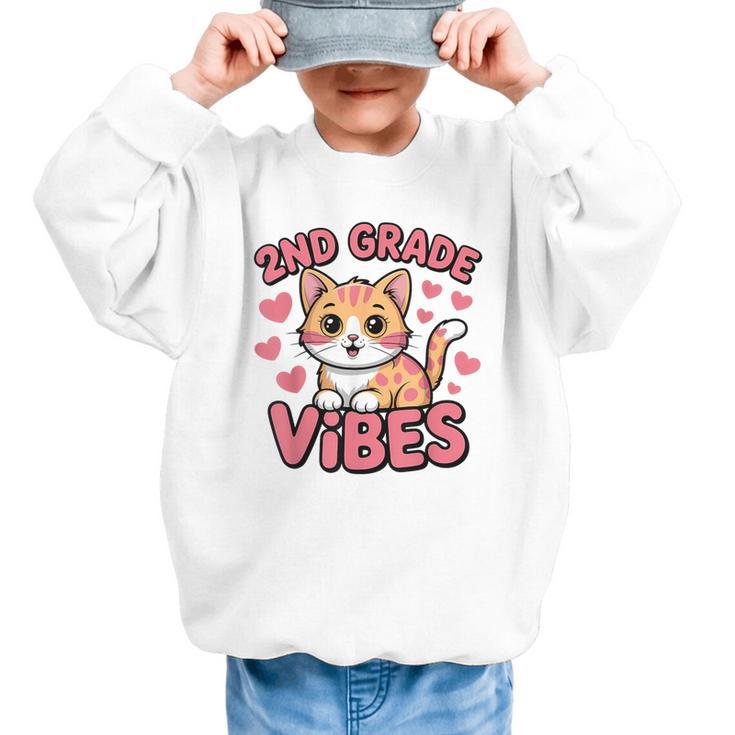 Cute Cat 2nd Grade Vibes Back To School Second Grade Girls Graphic Kid Sweatshirt