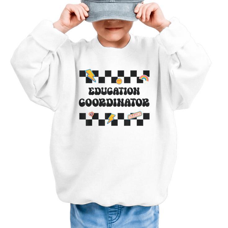 Education Coordinator Groovy Back To School Checkered Graphic Kid Sweatshirt