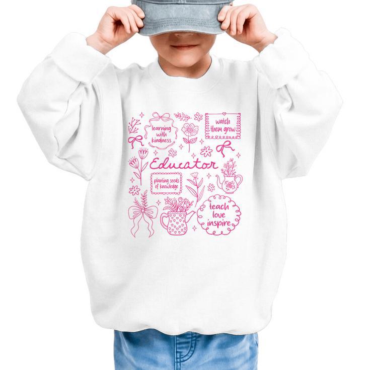 Educator Love Inspire Teach Pink Bow Back To School Graphic Kid Sweatshirt