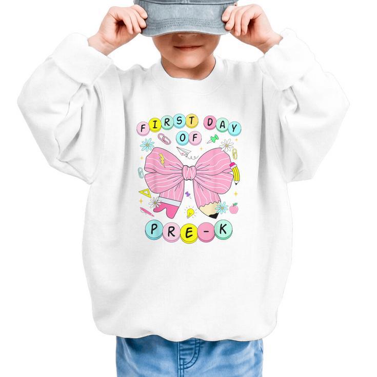 First Day Of Pre-K Girls Coquette Bow Back To School Kids Graphic Kid Sweatshirt