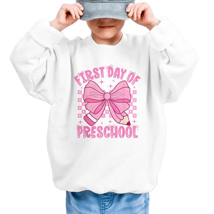 First Day Of Preschool Coquette Bow Back To School Girls Graphic Kid Sweatshirt