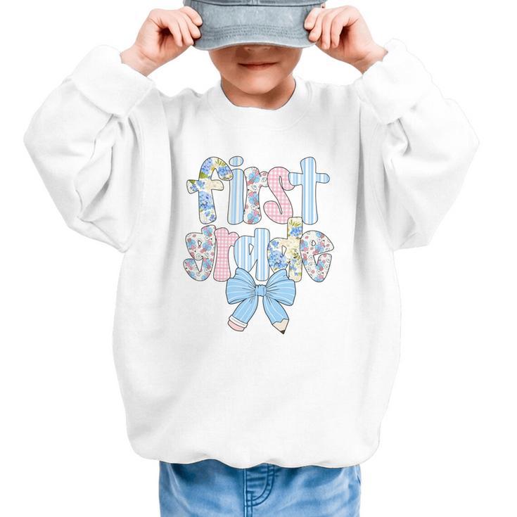 First Grade Coquette Bow Pencil First Day Back To School Performance Graphic Kid Sweatshirt