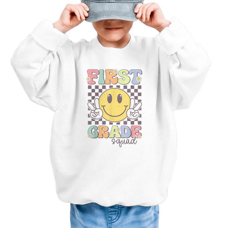 First Grade Squad Smile Face 1st Grade Back To School Graphic Kid Sweatshirt