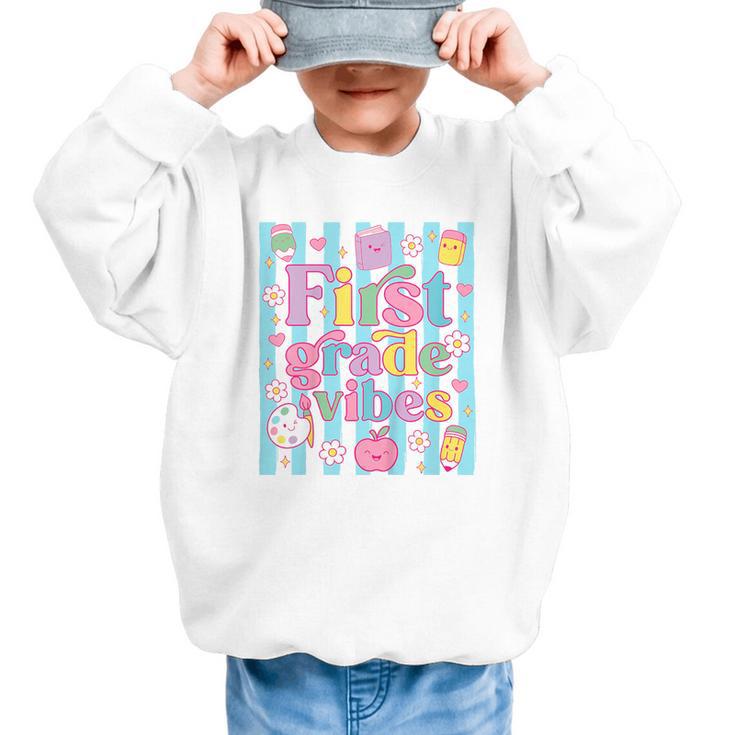 First Grade Vibes Cute Groovy Back To School 1st Grade Girls Graphic Kid Sweatshirt