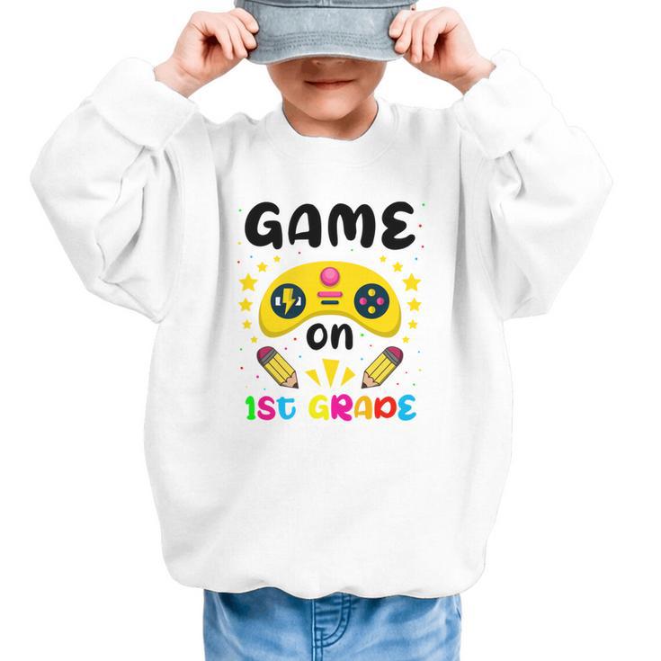 Game On 1st Grade Cute Video Gamer Back To School 2026 Kids Graphic Kid Sweatshirt