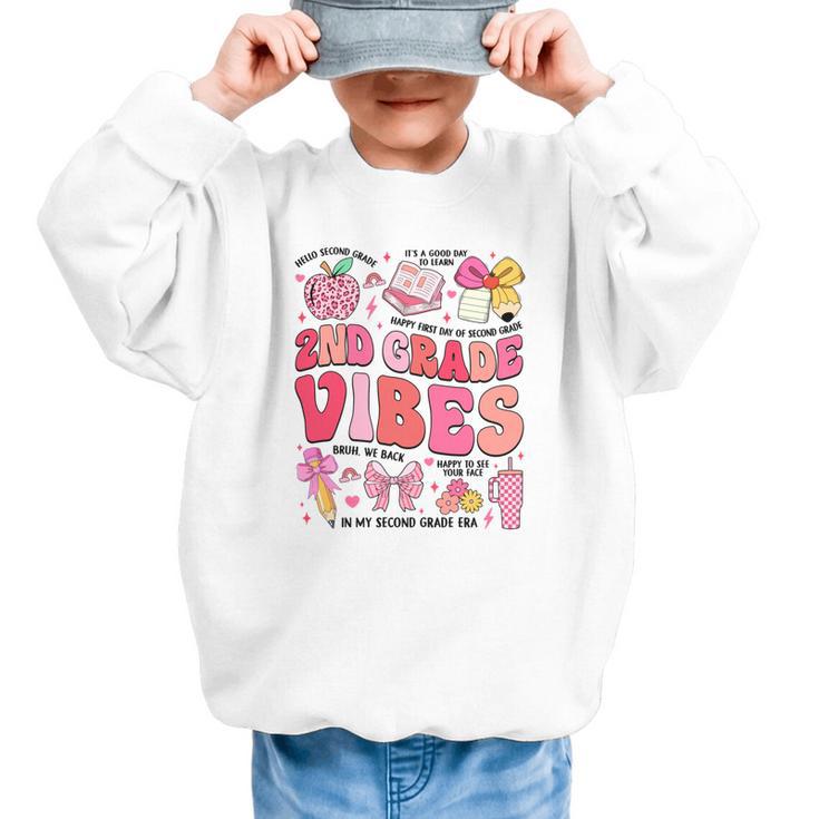 Girls 2nd Grade Vibes Coquette Pink Bow Back To School Graphic Kid Sweatshirt
