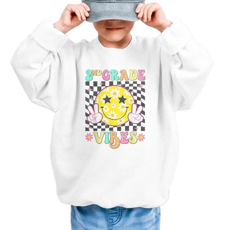Girls 2nd Grade Vibes Smile Face Back To School Second Grade Graphic Kid Sweatshirt