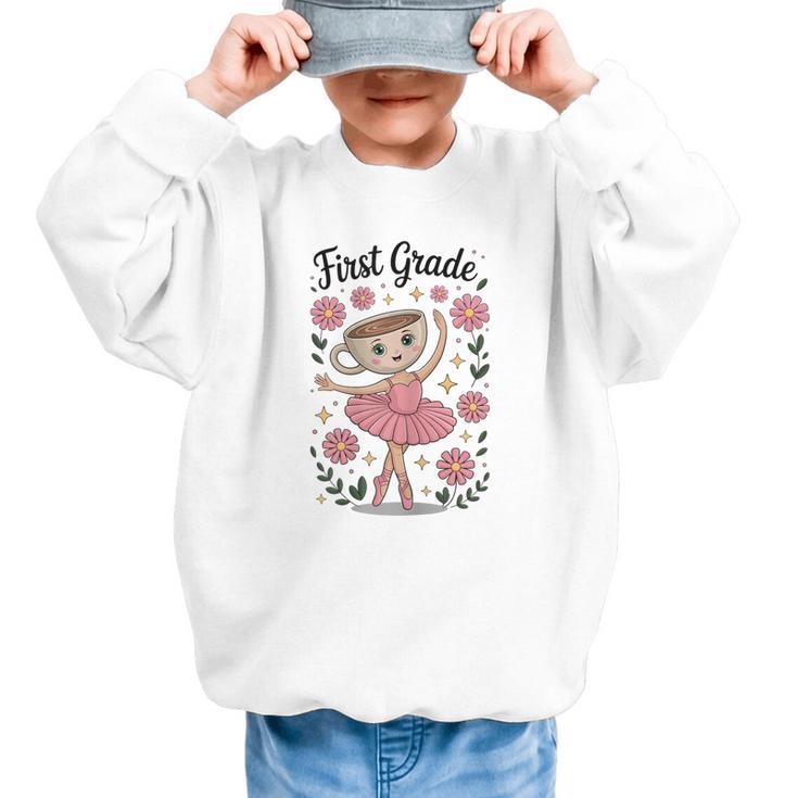 Girls Back To School Cappuccina Italian Brainrot First Grade Graphic Kid Sweatshirt