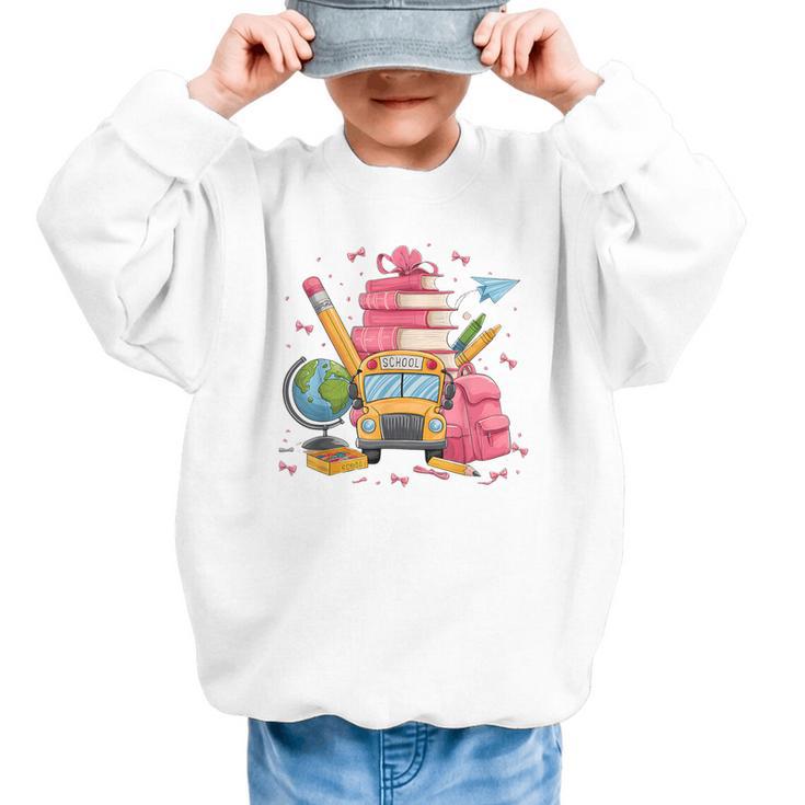 Girls Cute Pink Bows Coquette Aesthetic Back To School Graphic Kid Sweatshirt