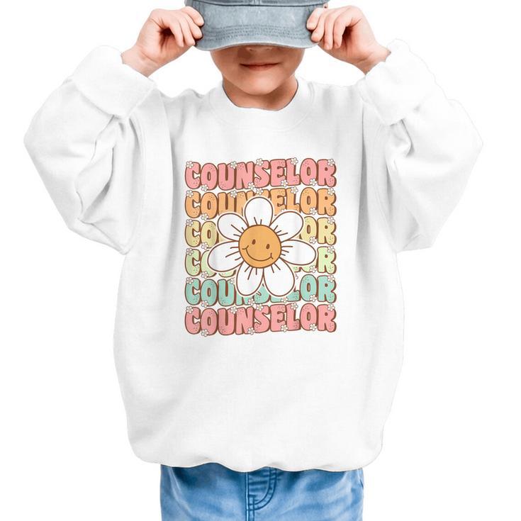 Groovy School Counselor Cute Daisy Flower Back To School Graphic Kid Sweatshirt