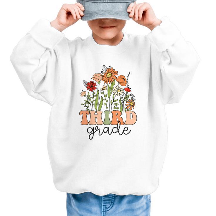 Groovy Third Grade Wildflowers Back To School 3rd Grade Graphic Kid Sweatshirt