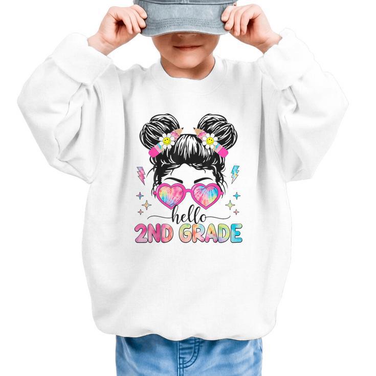 Hello 2nd Grade Messy Bun Back To School First Day Girl Kids Graphic Kid Sweatshirt